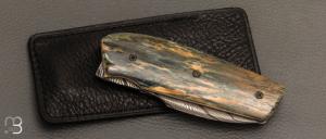    Couteau  "  custom " par Christophe Arbogast - Ivoire de mammouth et lame damas plume