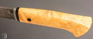    Couteau " droit  " artisanal à lame forgée en acier damas et loupe de buis par Jean Paul Sire