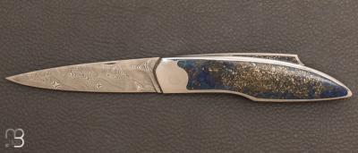 Couteau  "  Lock-Back " custom  par Vincent Saja - Lapis Lazuli et Damasteel