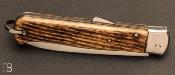 Couteau pliant Bargeon vintage à pompe arrière - 13 cm bois de cerf