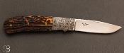 Couteau "  side-lock  " custom stag et damas mosaïque par W.D. Pease