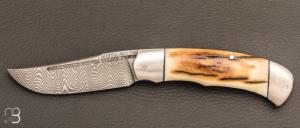  Couteau  " slipjoint " custom de SMZ Flammes de forge - Ivoire de mammouth et damas