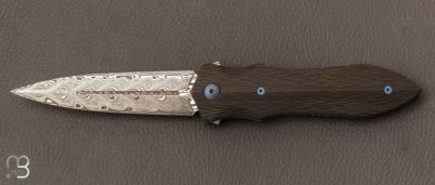    Dague pliante  "  Le Milan  " par Nicolas Kowal - Fibre de carbone sidecut et Damasteel