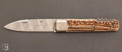  Couteau  " Issard 13cm "  bois de cerf et Damasteel® de Robert Beillonnet
