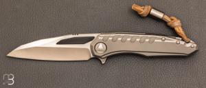   Couteau  "  Sigil  " Stonewash Elmax Bead Blasted 6AL-4V Titanium w/Damascus Plate par Marfione Custom Knives